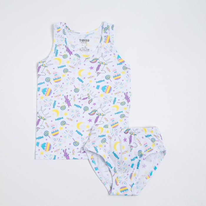 Комплект (майка, трусы) для девочки, цвет белый/единорог, рост 86 см 
Комплект (майка, трусы) для девочки, цвет белый/единорог, рост 86 см