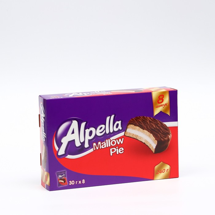 Сэндвич - печенье Alpella в шоколадной глазури с маршмеллоу коробка, 240г 
Сэндвич - печенье Alpella в шоколадной глазури с маршмеллоу коробка, 240г