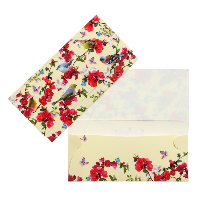 Конверт для денег "Универсальный" птицы, цветы, бежевый фон
Конверт для денег "Универсальный" птицы, цветы, бежевый фон