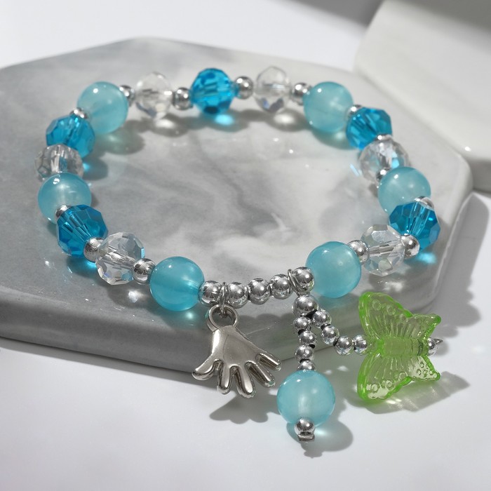 Браслет "Радость" бабочка и рука, цвет зелёно-голубой, d=7
Браслет "Радость" бабочка и рука, цвет зелёно-голубой, d=7