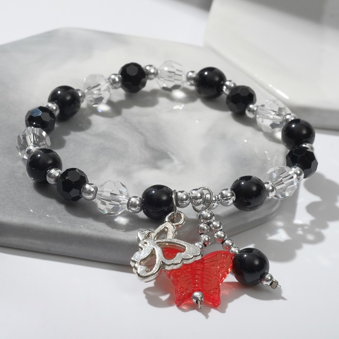 Браслет "Радость" бабочки, цвет чёрно-белый, d=7 
Браслет "Радость" бабочки, цвет чёрно-белый, d=7