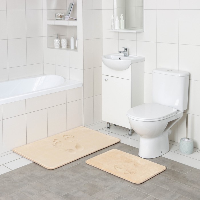 фото Набор ковриков для ванной и туалета savanna memory foam, 2 шт: 60×90 см, 40×60 см, цвет бежевый