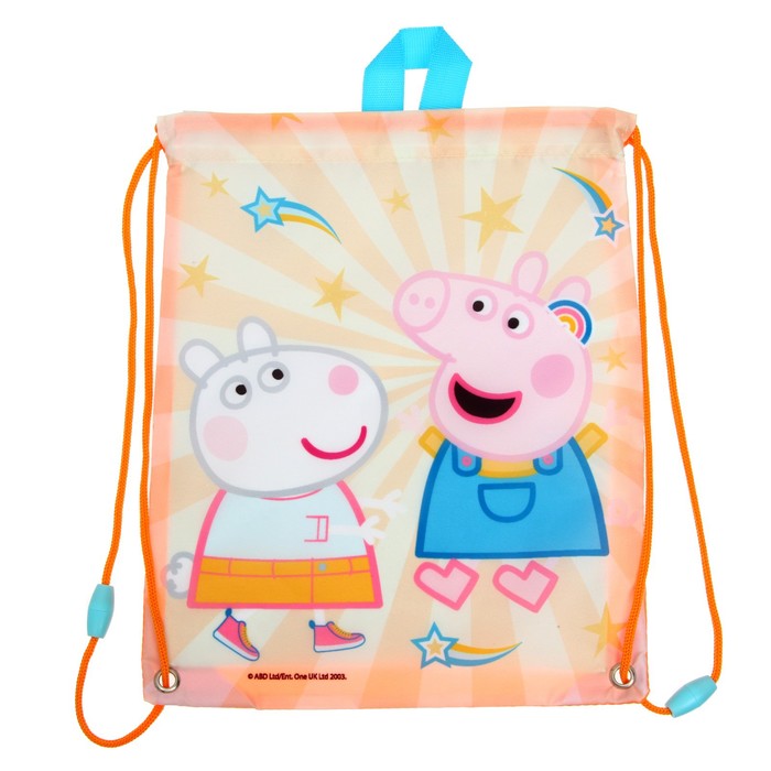 Мешок для обуви 470 х 300 х 30 мм, дно с расширением, с ручкой, Свинка Пеппа "Добрые поступки"