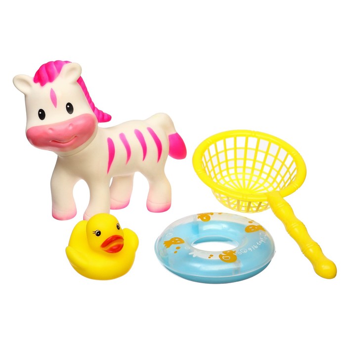 фото Набор игрушек для ванны «сачок и игрушки», 4 шт, с пищалкой, крошка я