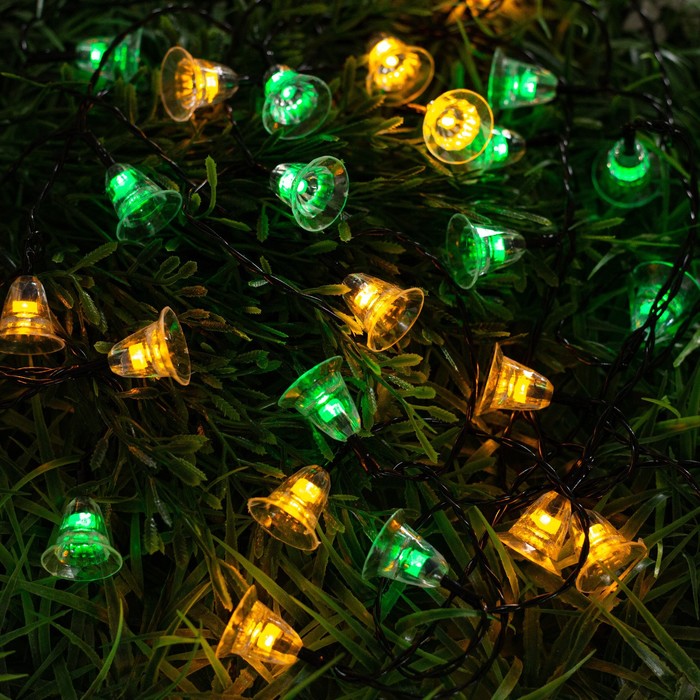 фото Гирлянда "нить" 4.5 м с насадками "колокольчики", ip44, тёмная нить, 30 led, свечение зелёное/жёлтое, 2 режима, солнечная батарея luazon lighting