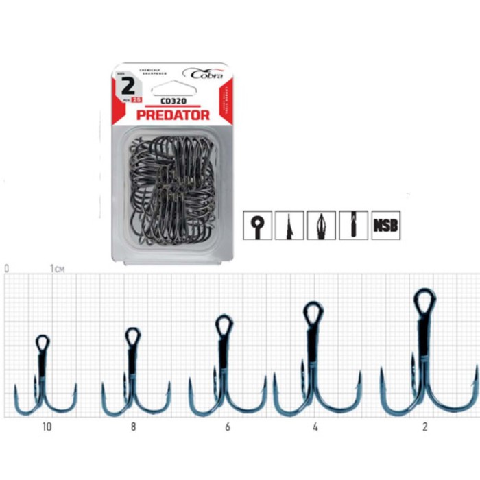 Крючки-тройники Cobra сер. CT330 разм.002 25шт. в блистере
Крючки-тройники Cobra сер. CT330 разм.002 25шт. в блистере