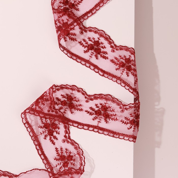 Кружево на сетке, 55 мм × 9 м, цвет бордовый 
Кружево на сетке, 55 мм × 9 м, цвет бордовый