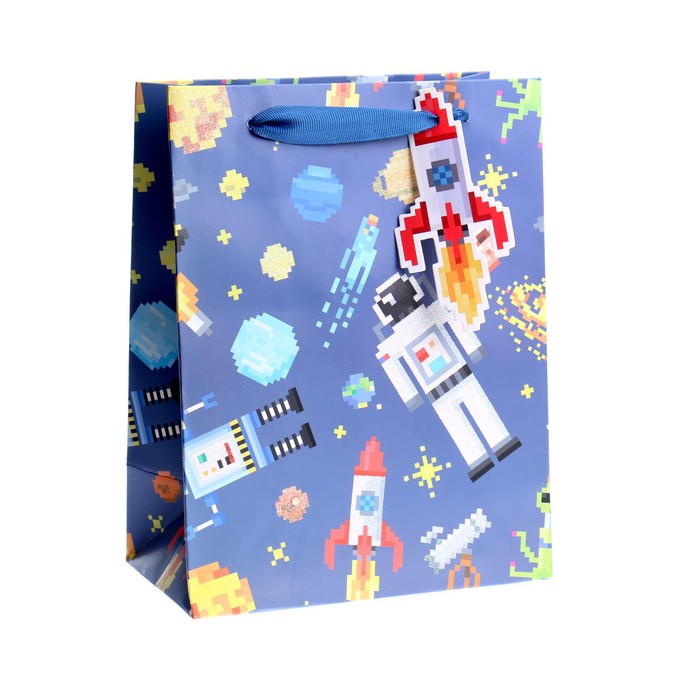 Пакет подарочный «Пиксели», космос, с блёстками, 23×18×10 см
Пакет подарочный «Пиксели», космос, с блёстками, 23×18×10 см