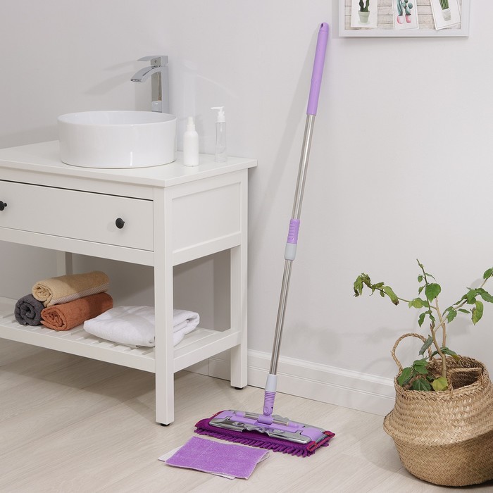 Швабра для мытья пола плоская, насадка из микрофибры букли 35×15 см, телескопическая стальная ручка 84-125 см
Швабра для мытья пола плоская, насадка из микрофибры букли 35×15 см, телескопическая стальная ручка 84-125 см