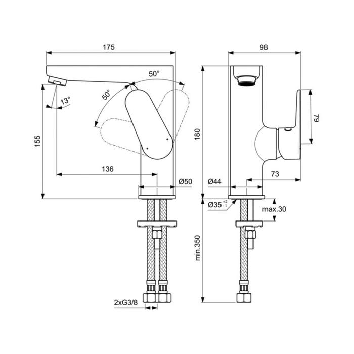 фото Смеситель для раковины ideal standard cerafine bc555aa, однорычажный, излив 136 мм, хром