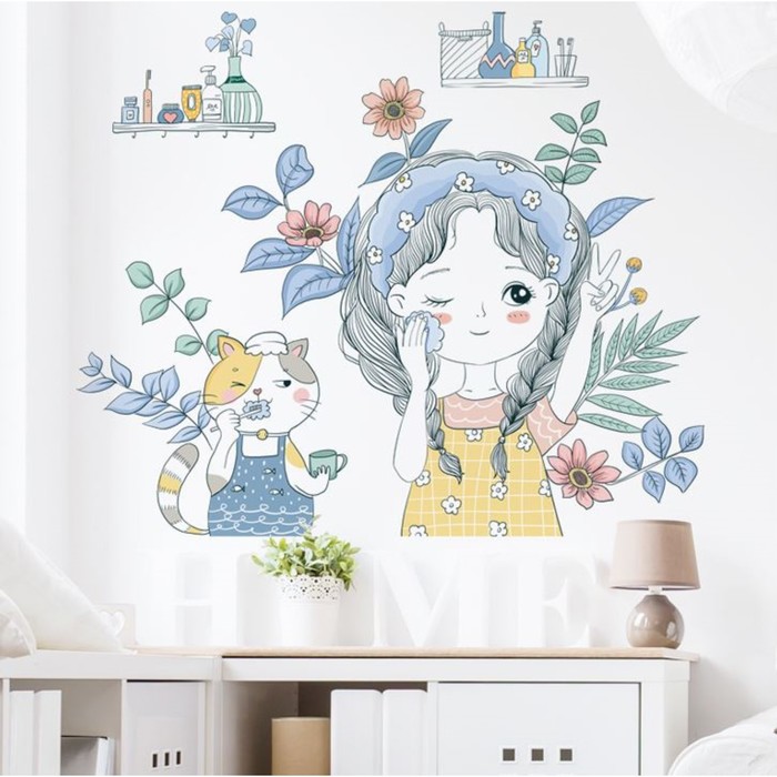 Наклейка интерьерная цветная "Девочка и кот - умывание" 30х90 см
Наклейка интерьерная цветная "Девочка и кот - умывание" 30х90 см