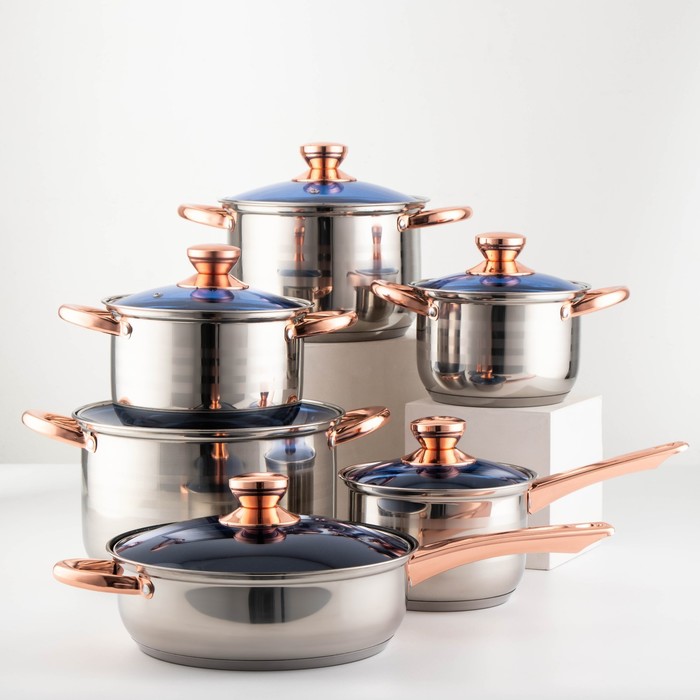 Набор посуды, 6 предметов: 4 кастрюли d=18,5, d=21, d=22, d=25, ковш, d=17, сотейник d=25 см, индукция
Набор посуды, 6 предметов: 4 кастрюли d=18,5, d=21, d=22, d=25, ковш, d=17, сотейник d=25 см, индукция