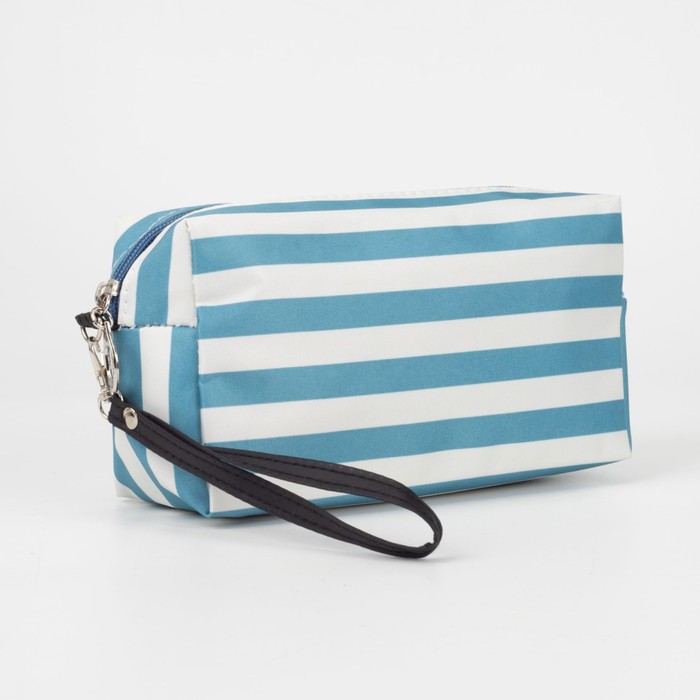 фото Косметичка дор l-б/н полосы гор, 18*8*10, отд на молнии, с ручкой, голубой