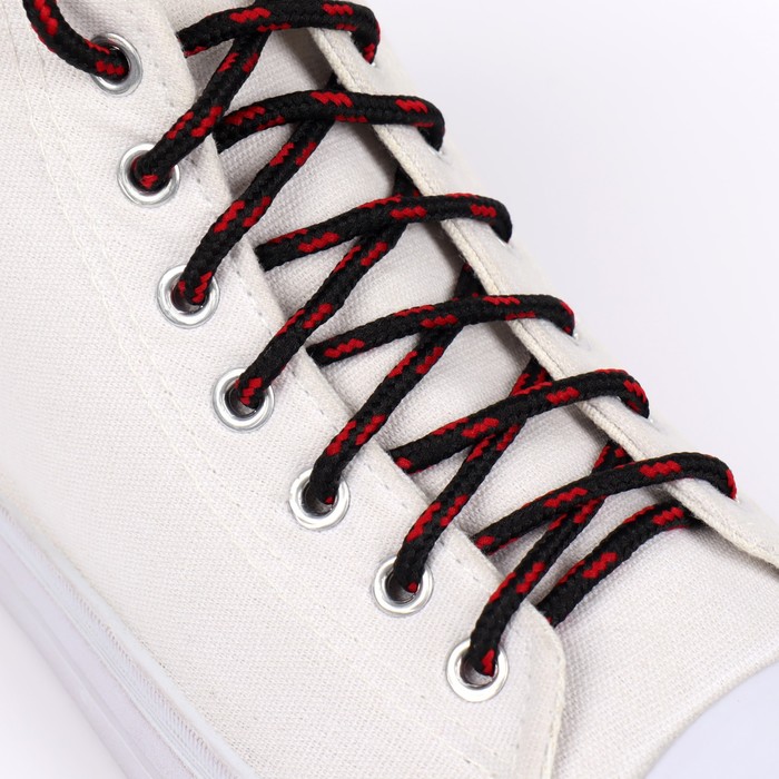 фото Шнурки для обуви, пара, круглые, 5 мм, 120 см, цвет чёрный/красный onlitop