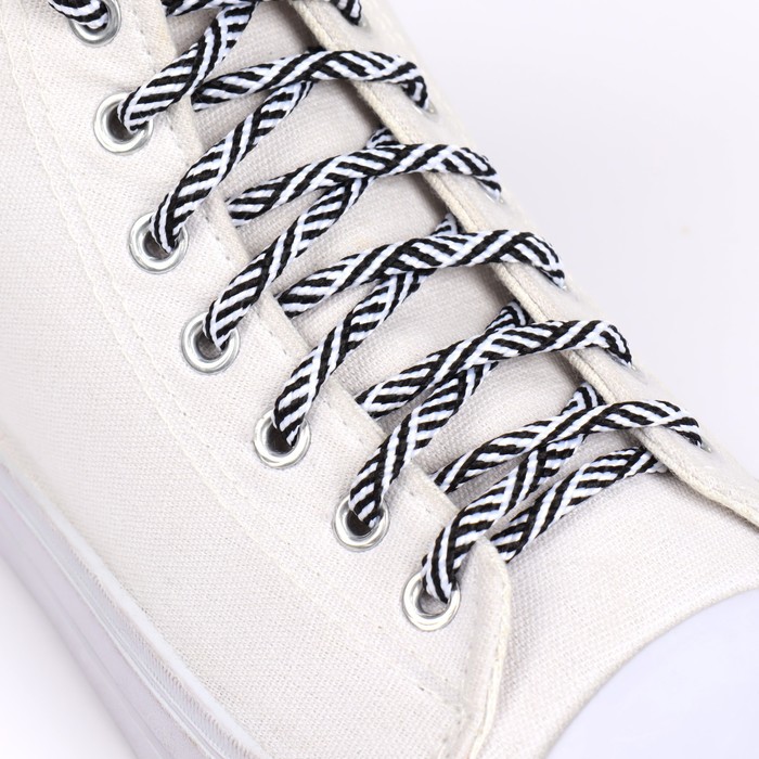 фото Шнурки для обуви, пара, круглые, 5 мм, 120 см, цвет чёрный/белый onlitop
