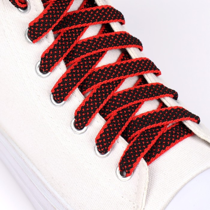 фото Шнурки для обуви, пара, плоские, 10 мм, 120 см, цвет чёрный/красный onlitop