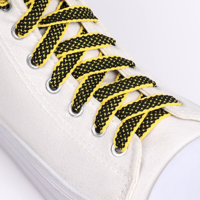 фото Шнурки для обуви, пара, плоские, 10 мм, 120 см, цвет чёрный/жёлтый onlitop