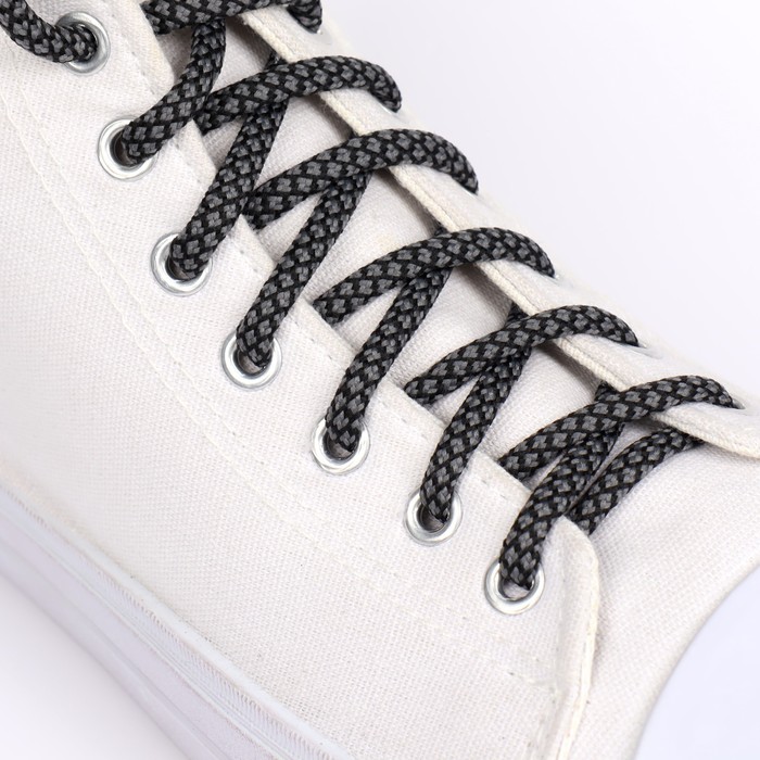 фото Шнурки для обуви, пара, круглые, 6 мм, 120 см, цвет серый/чёрный onlitop