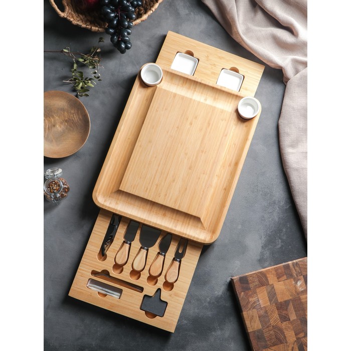 Набор для подачи сыра «Маасдам», 4 ножа, бамбук, 4 соусника, мелки, штопор
Набор для подачи сыра «Маасдам», 4 ножа, бамбук, 4 соусника, мелки, штопор