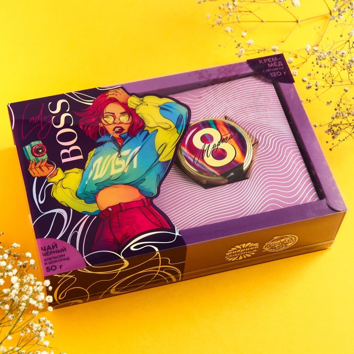 Набор Lady boss: чай с апельсином и шоколадом 50 г., крем-мёд с черникой 120 г. 
Набор Lady boss: чай с апельсином и шоколадом 50 г., крем-мёд с черникой 120 г.