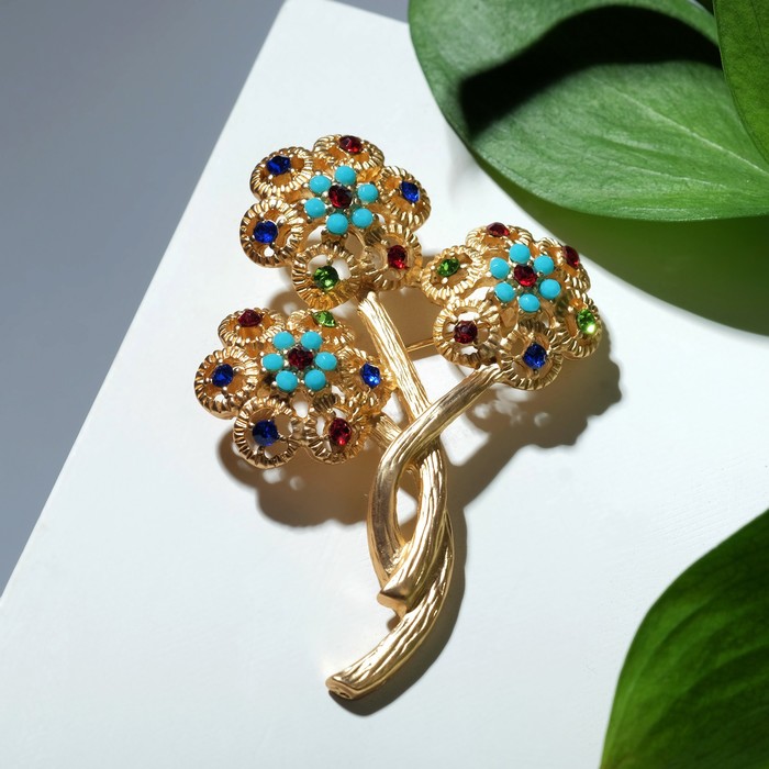 Брошь "Цветочное трио", цветная в золоте
Брошь "Цветочное трио", цветная в золоте