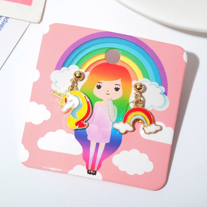 Серьги эмаль "Фантазия" единорог и радуга, цветные в золоте 
Серьги эмаль "Фантазия" единорог и радуга, цветные в золоте