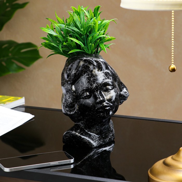 Фигурное кашпо "Голова девушки", под мрамор, чёрный, 21 см
Фигурное кашпо "Голова девушки", под мрамор, чёрный, 21 см