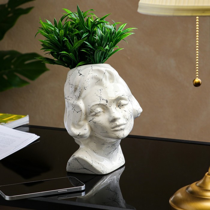 Фигурное кашпо "Голова девушки", под мрамор, белый, 21 см
Фигурное кашпо "Голова девушки", под мрамор, белый, 21 см
