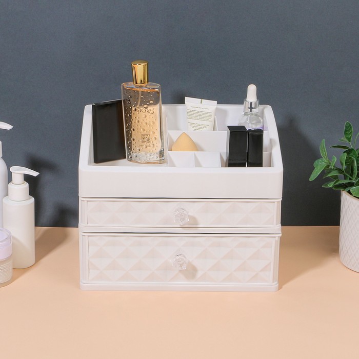 фото Органайзер для хранения маникюрных/косметических принадлежностей, 8 секций, 2 ящика, 25 × 16,5 × 20 см, цвет белый