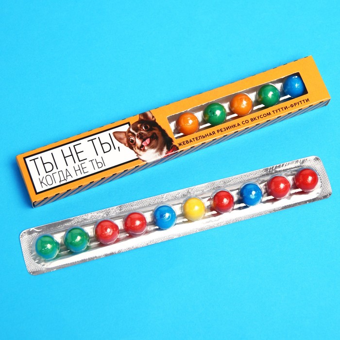 Жевательная резинка «Ты не ты, когда не ты», вкус: тутти-фрутти, 20 г.
Жевательная резинка «Ты не ты, когда не ты», вкус: тутти-фрутти, 20 г.