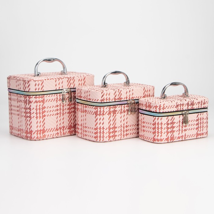 фото Набор косметичек на молнии, 3 в 1, цвет розовый