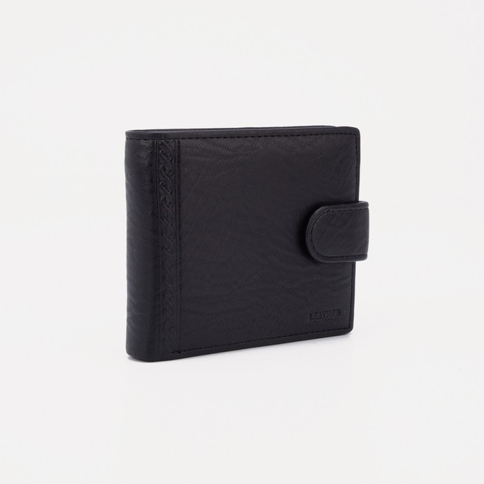 Портмоне на кнопке, для купюр, для карт, для монет, цвет чёрный 
Портмоне на кнопке, для купюр, для карт, для монет, цвет чёрный