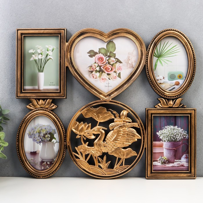 Фоторамка пластик на 5 фото 10х15, 18х18 см "Цапля в лотосах" тёмное золото 45х38 см
Фоторамка пластик на 5 фото 10х15, 18х18 см "Цапля в лотосах" тёмное золото 45х38 см