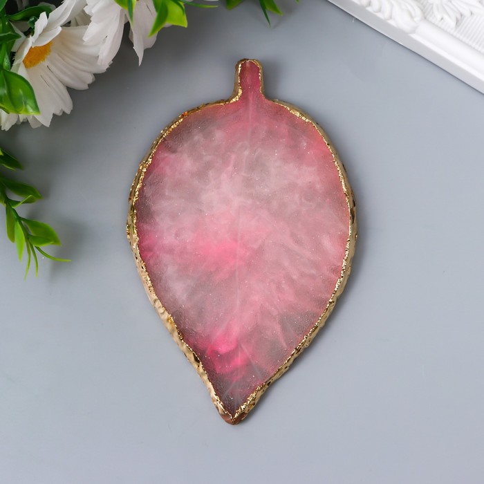 Подставка под кольца смола "Розовый камень" лист 12,7х7,8 см