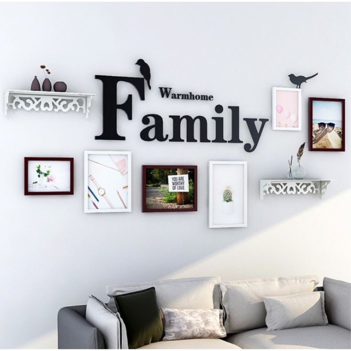 Фоторамка пластик на 6 фото+надпись+полочки "Family. Птицы" шоколадно-белые набор 86х186 см 736784
Фоторамка пластик на 6 фото+надпись+полочки "Family. Птицы" шоколадно-белые набор 86х186 см 736784