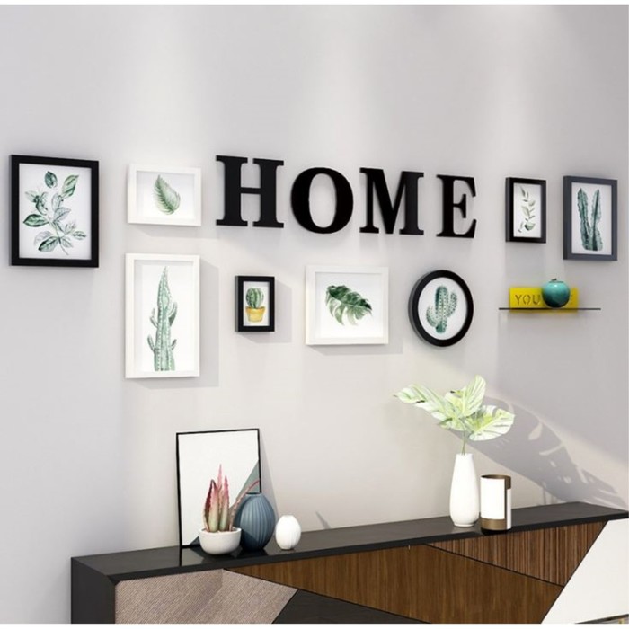 Фоторамка пластик на 8 фото+надпись+полочка "Home" чёрно-белые набор 62х208 см
Фоторамка пластик на 8 фото+надпись+полочка "Home" чёрно-белые набор 62х208 см