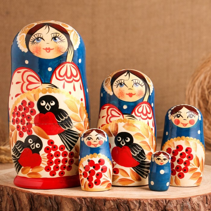 Матрёшка "Снегири", 5-ти кукольная, 17 см, ручная работа, микс
Матрёшка "Снегири", 5-ти кукольная, 17 см, ручная работа, микс