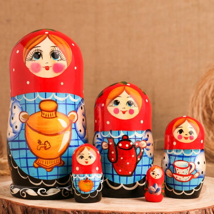 Матрёшка "С самоваром", 5-ти кукольная, 17 см, ручная работа, микс
Матрёшка "С самоваром", 5-ти кукольная, 17 см, ручная работа, микс