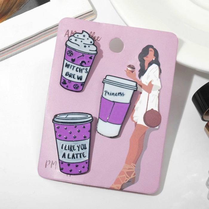 Набор значков (3шт) "Напитки", цвет бело-сиреневый в чёрном металле
Набор значков (3шт) "Напитки", цвет бело-сиреневый в чёрном металле