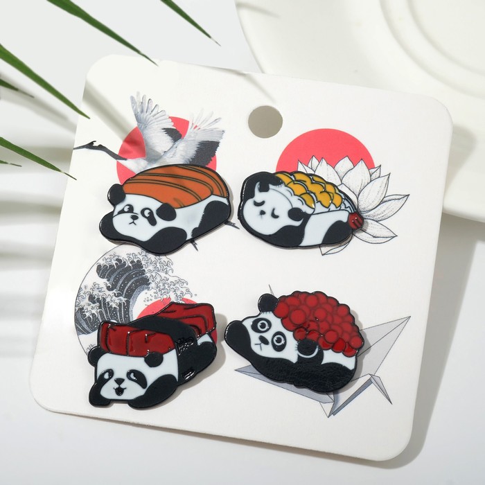 Набор значков (4 шт.) "Панда-суши", цветные в чёрном металле
Набор значков (4 шт.) "Панда-суши", цветные в чёрном металле