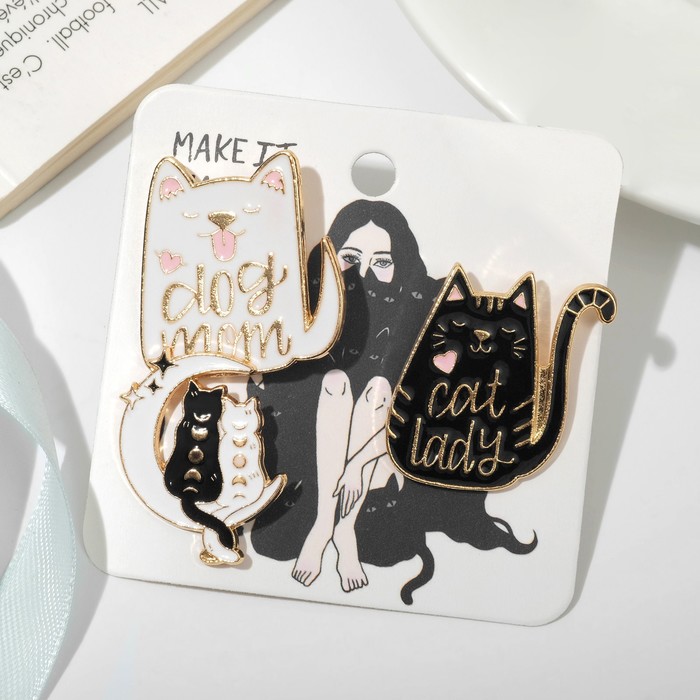 Набор значков (3шт) "Котики", цвет чёрно-белый в золоте
Набор значков (3шт) "Котики", цвет чёрно-белый в золоте