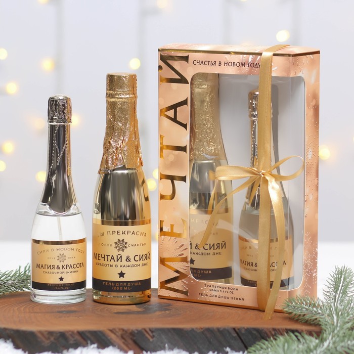 Подарочный набор «Мечтай»: парфюм шампанское (100 мл), гель для душа (250 мл) 
Подарочный набор «Мечтай»: парфюм шампанское (100 мл), гель для душа (250 мл)