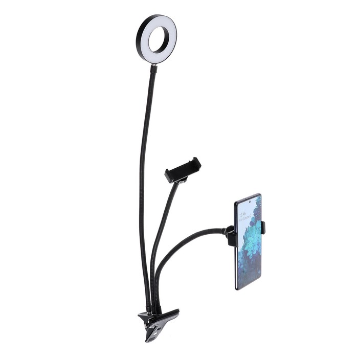 Светодиодная кольцевая лампа на прищепке, лампа 9 см, 3 гнущихся штатива, чёрная 
Светодиодная кольцевая лампа на прищепке, лампа 9 см, 3 гнущихся штатива, чёрная