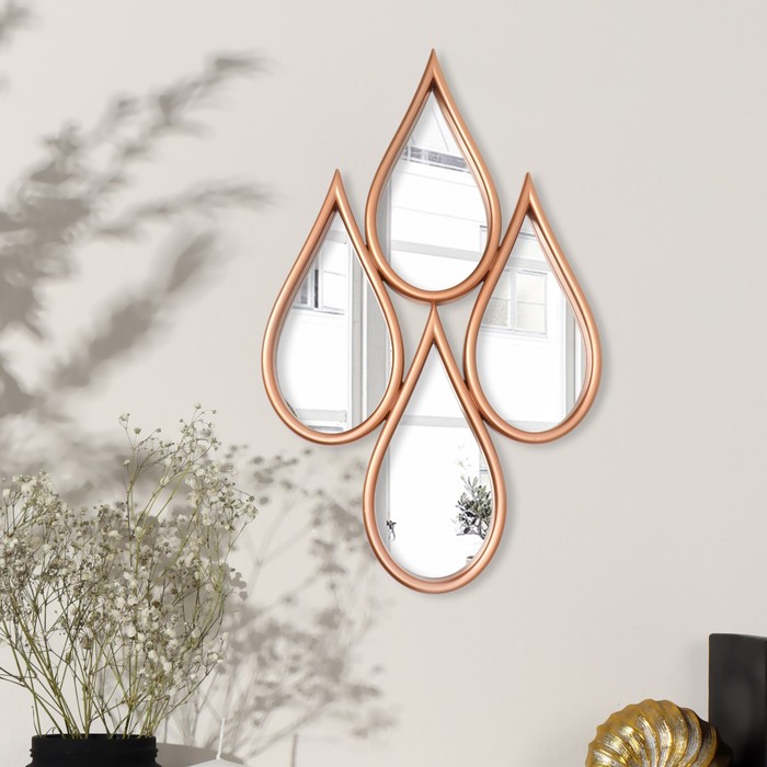 фото Набор настенных зеркал «капля», зеркальная поверхность 13 × 16 см, цвет розовое золото queen fair