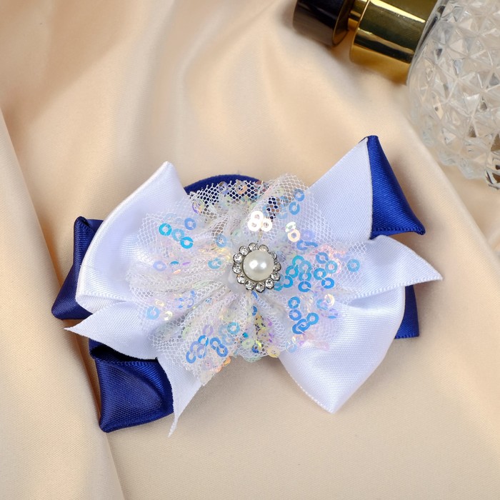 Резинка для волос бант "Школьница" бусина сверкание диско, 8х4 см, бело-синий 
Резинка для волос бант "Школьница" бусина сверкание диско, 8х4 см, бело-синий