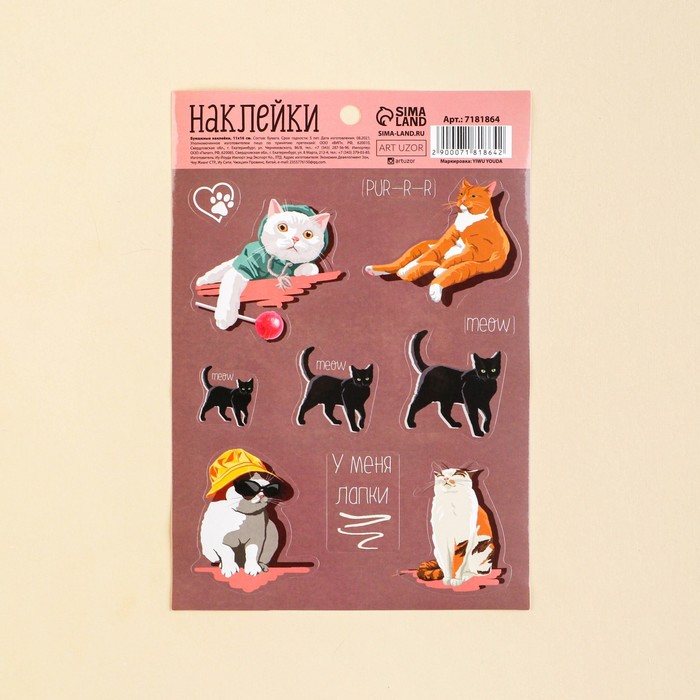 Наклейки бумажные «Лапки», 11 × 16 см
Наклейки бумажные «Лапки», 11 × 16 см