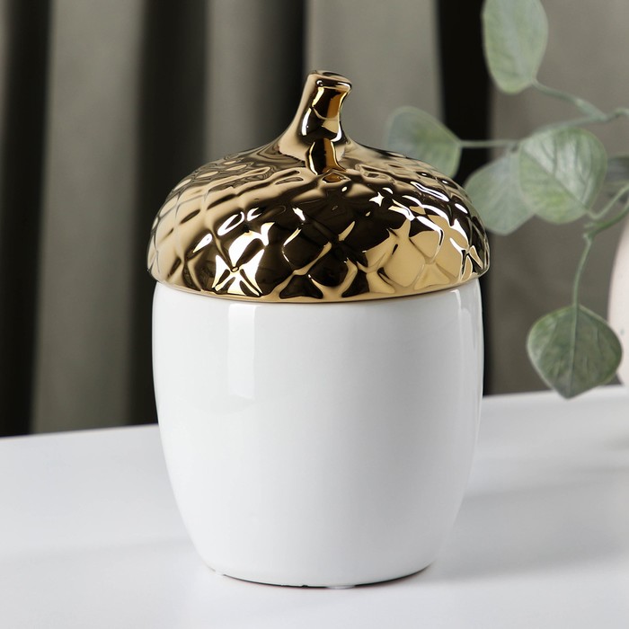 Банка для сыпучих продуктов «Жёлудь», 11,5×17 см, цвет белый/золото
Банка для сыпучих продуктов «Жёлудь», 11,5×17 см, цвет белый/золото