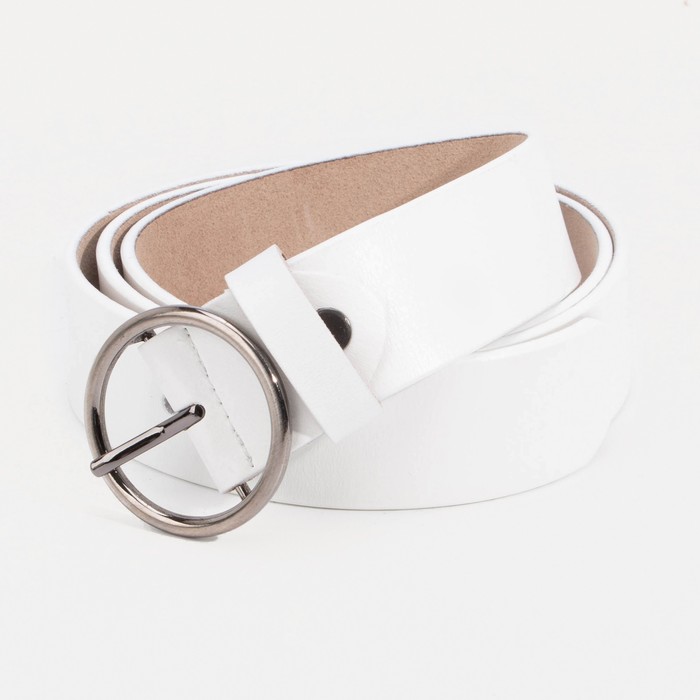 Ремень, ширина 3,5 см, винт, пряжка тёмный металл, цвет белый 
Ремень, ширина 3,5 см, винт, пряжка тёмный металл, цвет белый