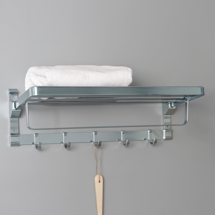 Полка откидная с держателем полотенец, 5 крючков, 58×23×15 см, алюминий
Полка откидная с держателем полотенец, 5 крючков, 58×23×15 см, алюминий