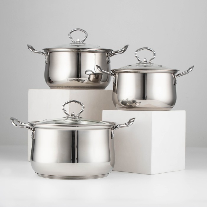 Набор кастрюль, 3 предмета: d=16/18/20 см, стеклянные крышки, капсулированное дно, индукция 
Набор кастрюль, 3 предмета: d=16/18/20 см, стеклянные крышки, капсулированное дно, индукция